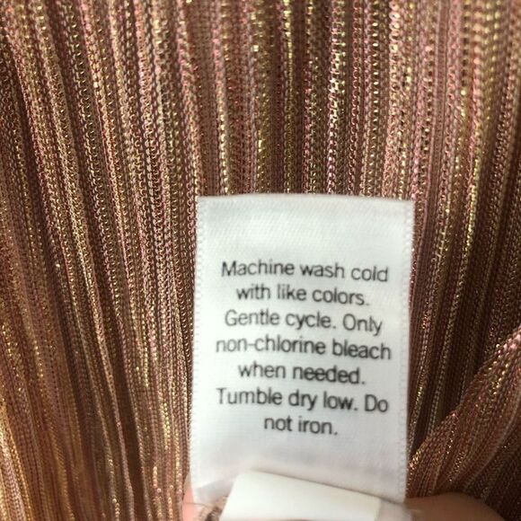 nine west party dress shift pleated mock neck pink and gold metallic size small - Picture 6 of 11